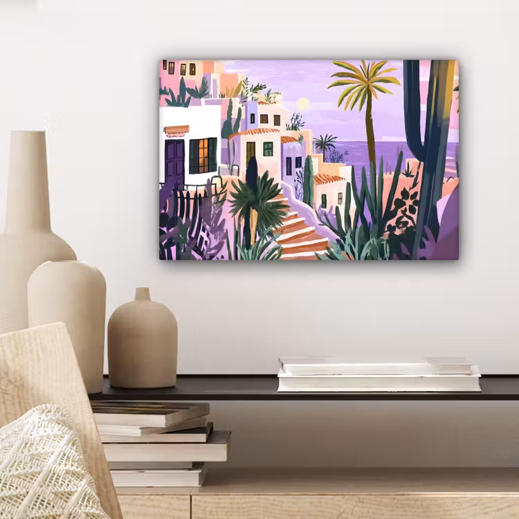 Huizen - Minimalistisch - Palmbomen - Kust canvas 2cm klein -sfeer6