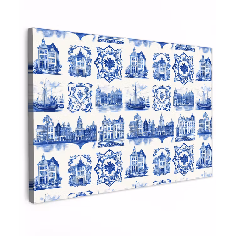 Huizen - Schepen - Blauw canvas 2cm klein 34 -z3d