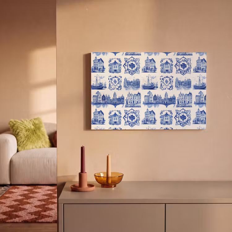 Huizen - Schepen - Blauw canvas 2cm klein 34 -sfeer1