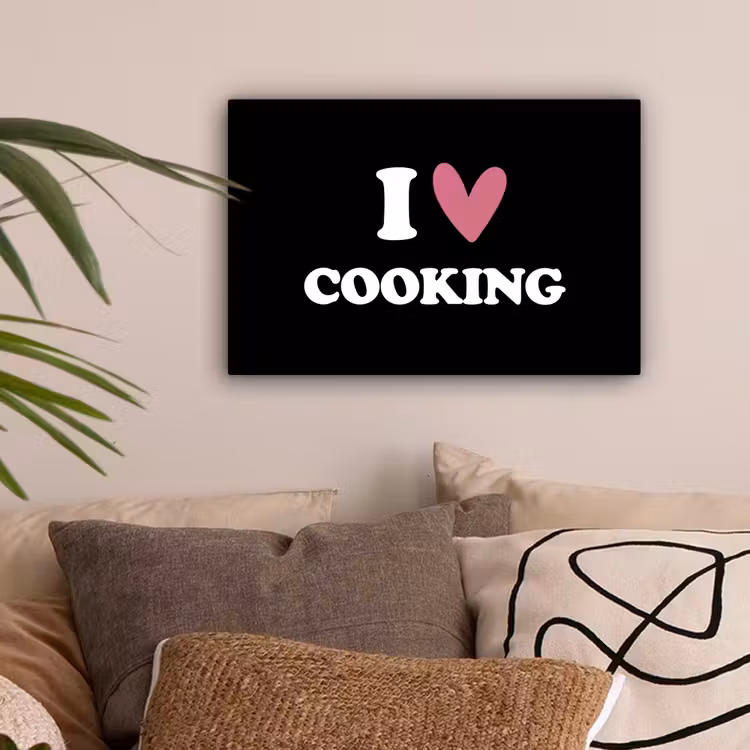 I love cooking - Koken - Hartje - Kookliefhebber - Kok - Spreuken canvas 2cm klein -sfeer1