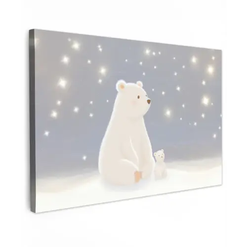 Ijsbeer - Sneeuw - Sterren - Blauw canvas 2cm klein -z3d