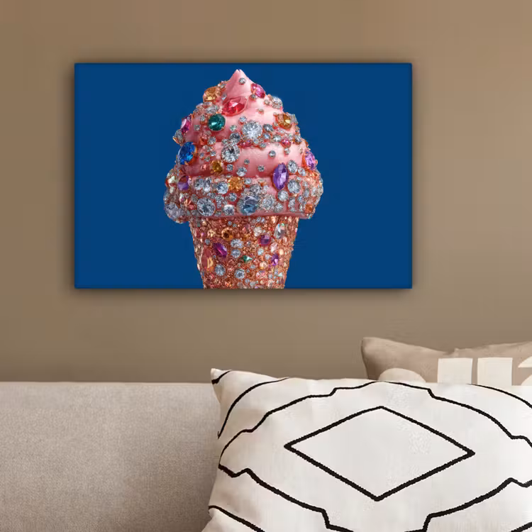 Ijsje - Hoorntje - Steentjes - Blauw canvas 2cm klein -sfeer3
