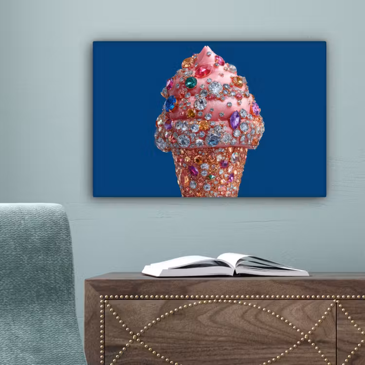Ijsje - Hoorntje - Steentjes - Blauw canvas 2cm klein -sfeer4