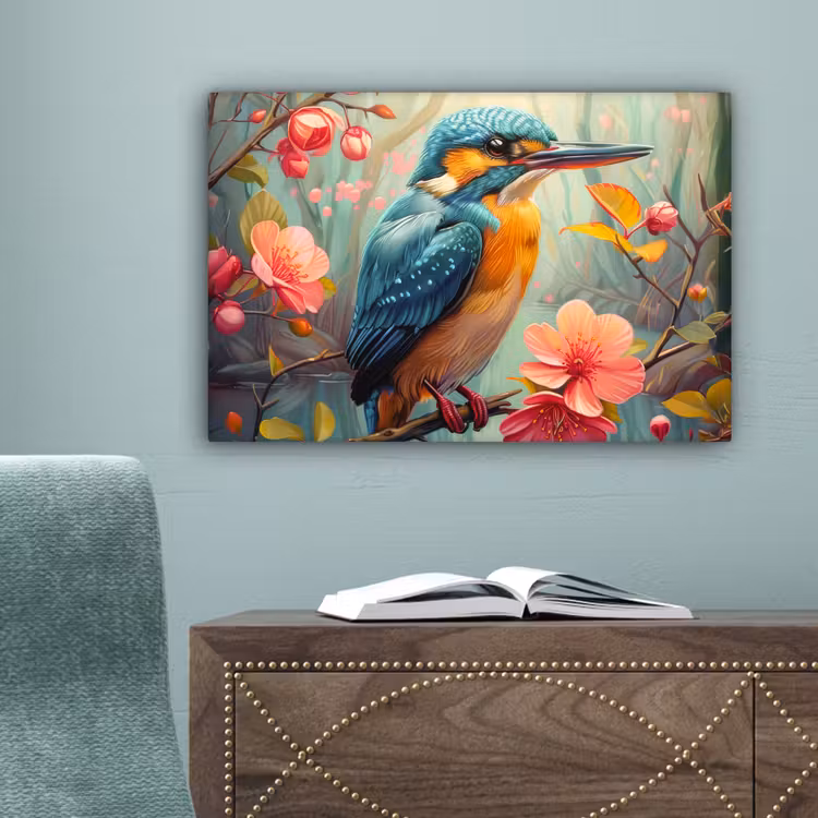 IJsvogel - Bloesem - Natuur - Vogels - Bloemen canvas 2cm klein -sfeer4