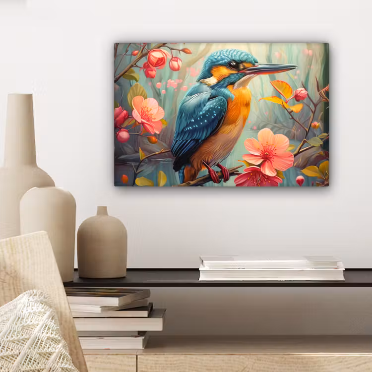 IJsvogel - Bloesem - Natuur - Vogels - Bloemen canvas 2cm klein -sfeer6