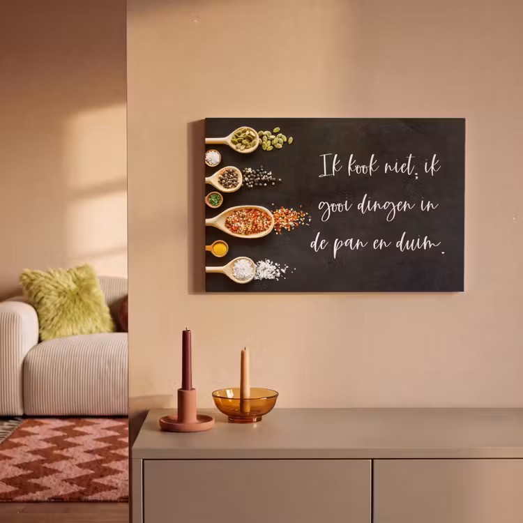 Ik gooi dingen in de pan en duim - Keuken - Quotes - Spreuken - Humor canvas 2cm klein -sfeer1