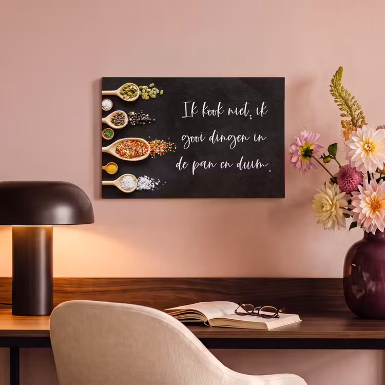 Ik gooi dingen in de pan en duim - Keuken - Quotes - Spreuken - Humor canvas 2cm klein -sfeer4
