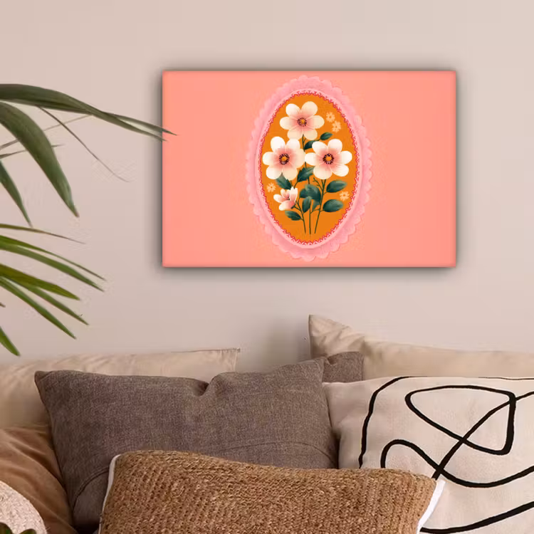 Illustratie - Bloemen - Rand - Roze canvas 2cm klein -sfeer1