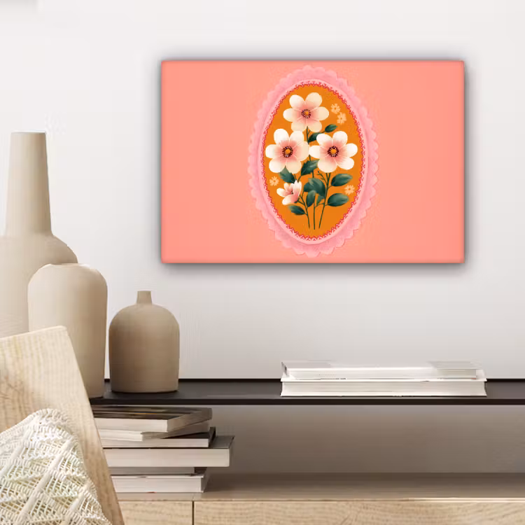 Illustratie - Bloemen - Rand - Roze canvas 2cm klein -sfeer6