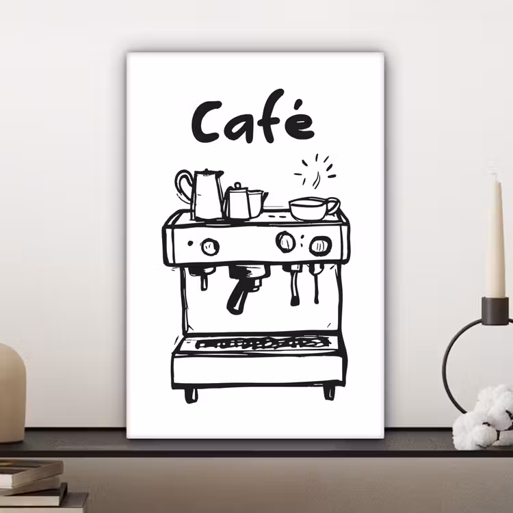Illustratie - Café - Koffiemachine - Kopjes canvas 2cm klein -sfeer6