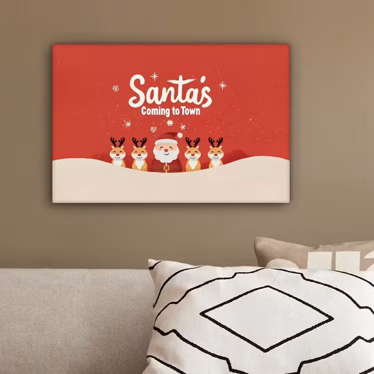 Illustratie - Kerstman - Rendieren - Rood canvas 2cm klein -sfeer3