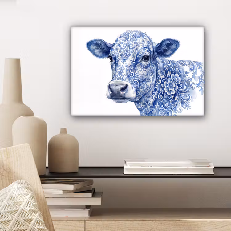 Illustratie - Koe - Blauw canvas 2cm klein -sfeer6