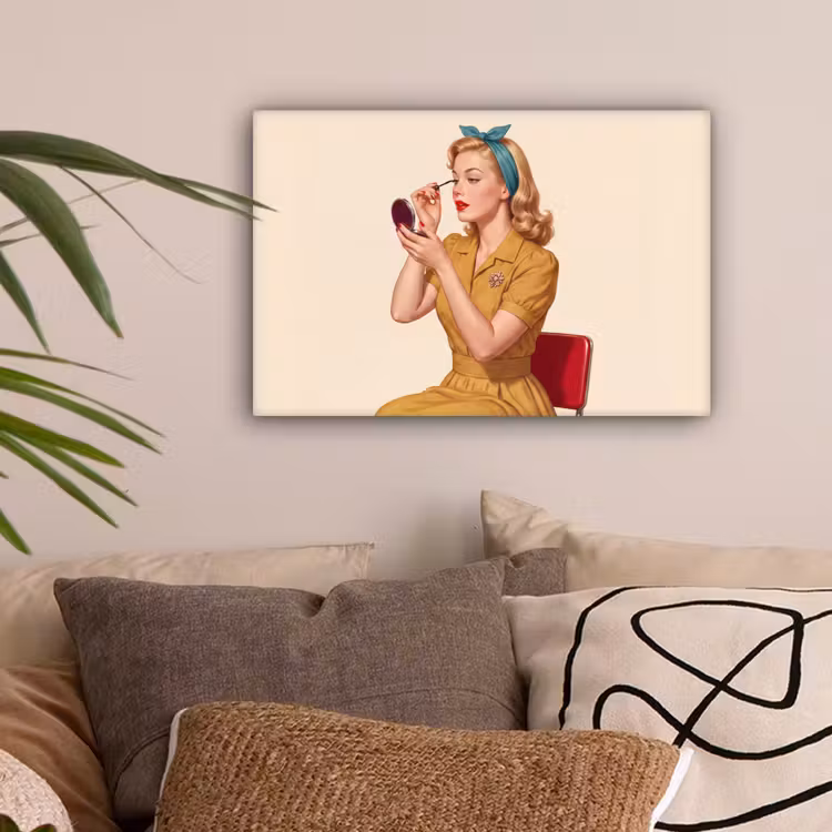 Illustratie - Mascara - Vrouw - Geel canvas 2cm klein -sfeer1