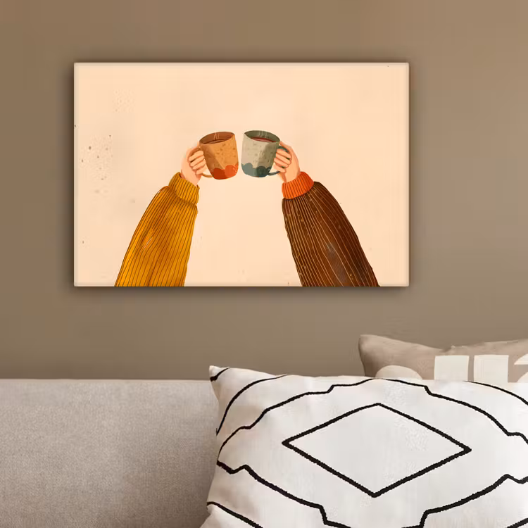 Illustratie - Mokken - Proosten - Bruin canvas 2cm klein -sfeer3