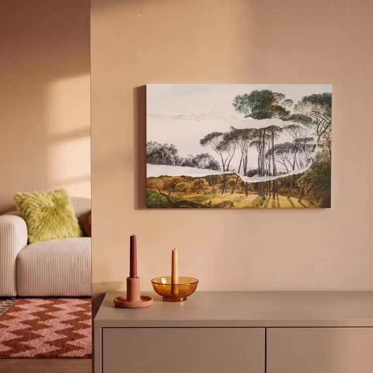 Italiaans landschap parasoldennen - Kunst - Hendrik Voogd - Schilderij - Zwart wit - Oude meesters canvas 2cm klein -sfeer1