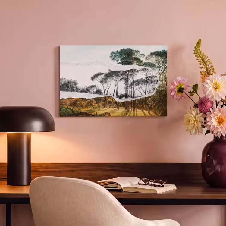 Italiaans landschap parasoldennen - Kunst - Hendrik Voogd - Schilderij - Zwart wit - Oude meesters canvas 2cm klein -sfeer4