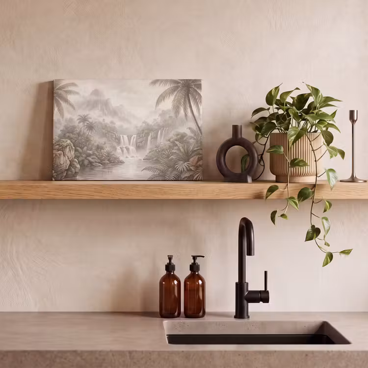 Jungle - Watervallen - Tropisch - Illustratie canvas 2cm klein -sfeer3