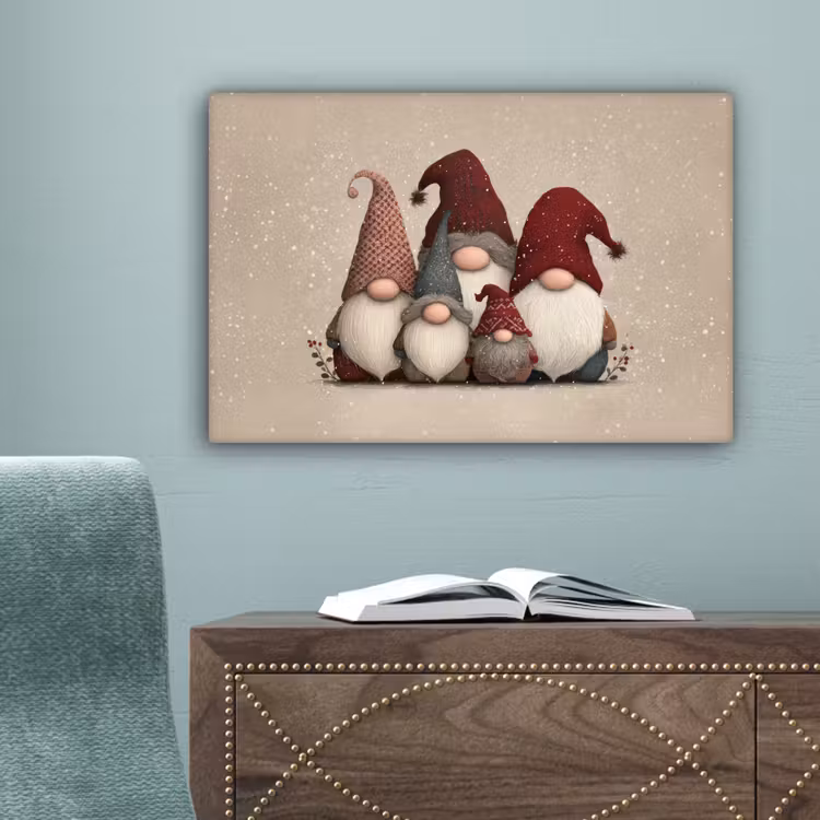 Kabouters - Kerst - Sneeuw - Puntmutsen canvas 2cm klein -sfeer4