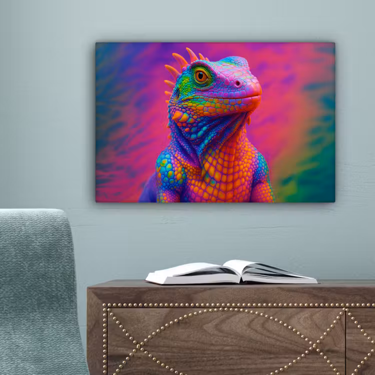 Kameleon - Dieren - Neon - Kleur canvas 2cm klein -sfeer4
