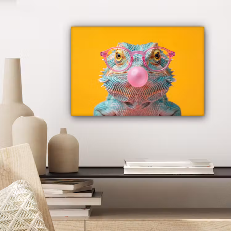 Kameleon - Kauwgom - Kleurrijk canvas 2cm klein -sfeer6
