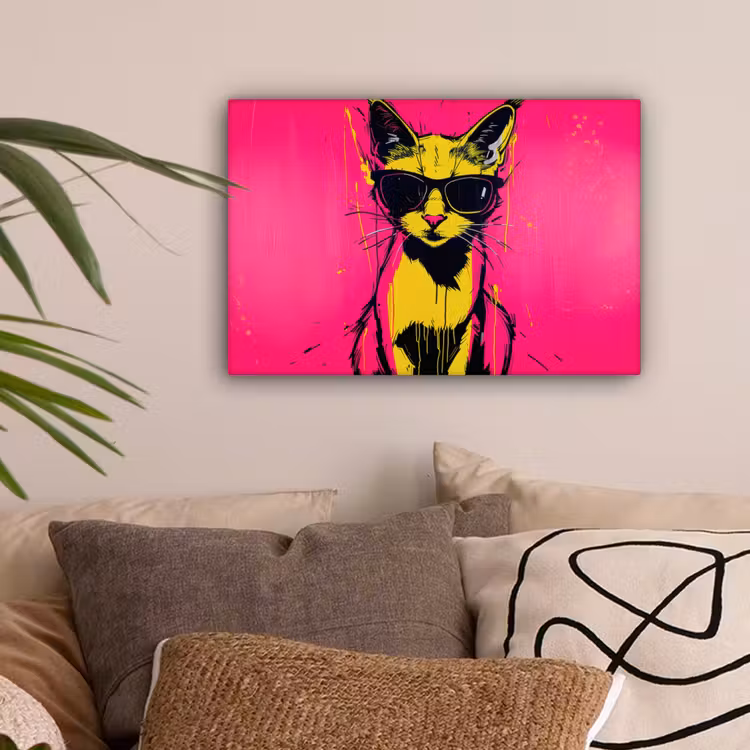 Kat - Art - Zonnebril - Roze canvas 2cm klein -sfeer1