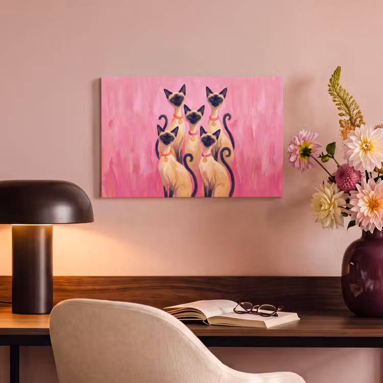 Kat - Groep - Dieren - Modern - Roze canvas 2cm klein -sfeer4
