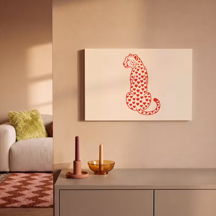 Kat - Harten - Dieren - Modern - Rood canvas 2cm klein -sfeer1