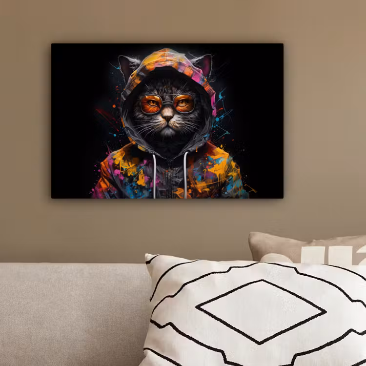 Kat - Jas - Graffiti - Bril - Zwart canvas 2cm klein -sfeer3