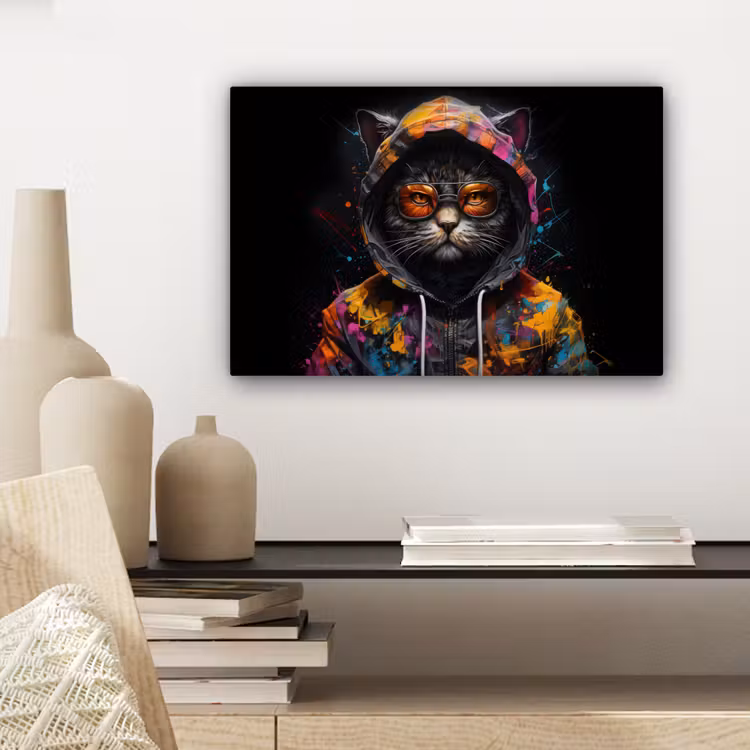 Kat - Jas - Graffiti - Bril - Zwart canvas 2cm klein -sfeer6