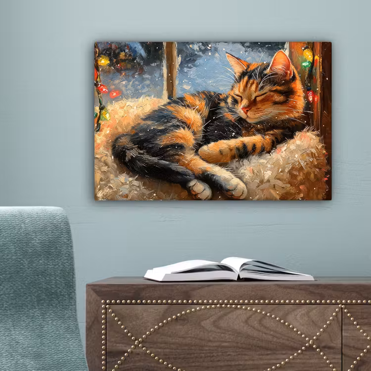 Kat - Kerst - Winter - Dier canvas 2cm klein -sfeer4