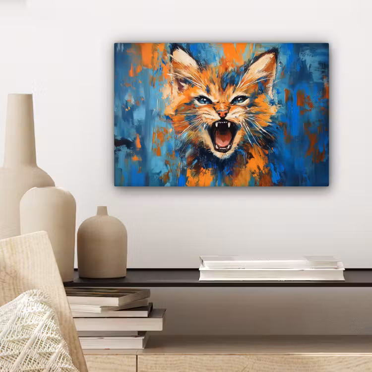 Kat - Kleurrijk - Oranje - Blauw canvas 2cm klein -sfeer6