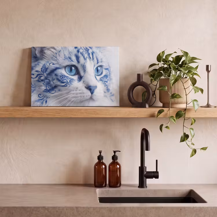 Kat - Patroon - Blauw canvas 2cm klein -sfeer3