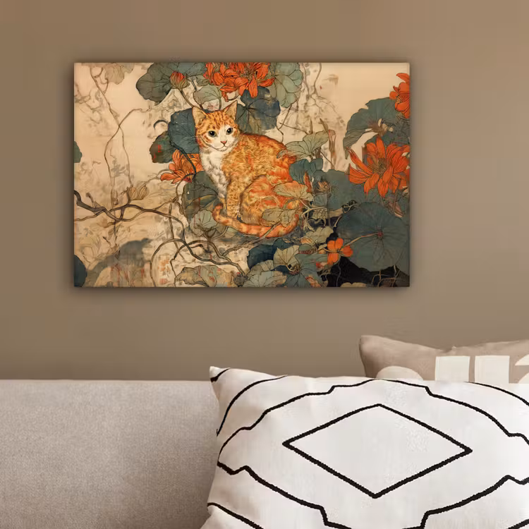 Kat - Sierlijk - Bloemen canvas 2cm klein -sfeer3