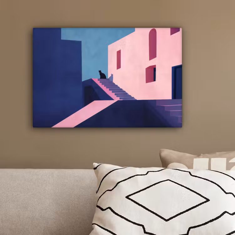 Kat - Trap - Gebouwen - Schaduwcontrasten canvas 2cm klein -sfeer3