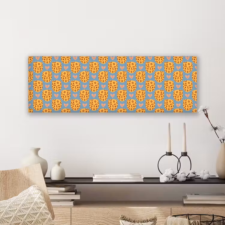 Kattenkoppen - Cirkels - Hartjes - Blauw canvas 2cm klein 828 -sfeer6
