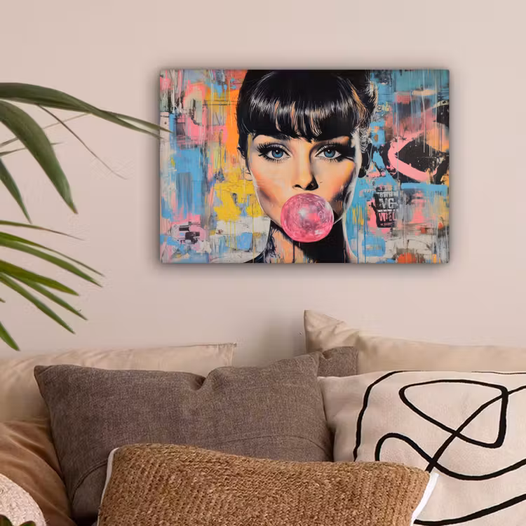 Kauwgom - Vrouw - Penseelstreken - Modern canvas 2cm klein -sfeer1