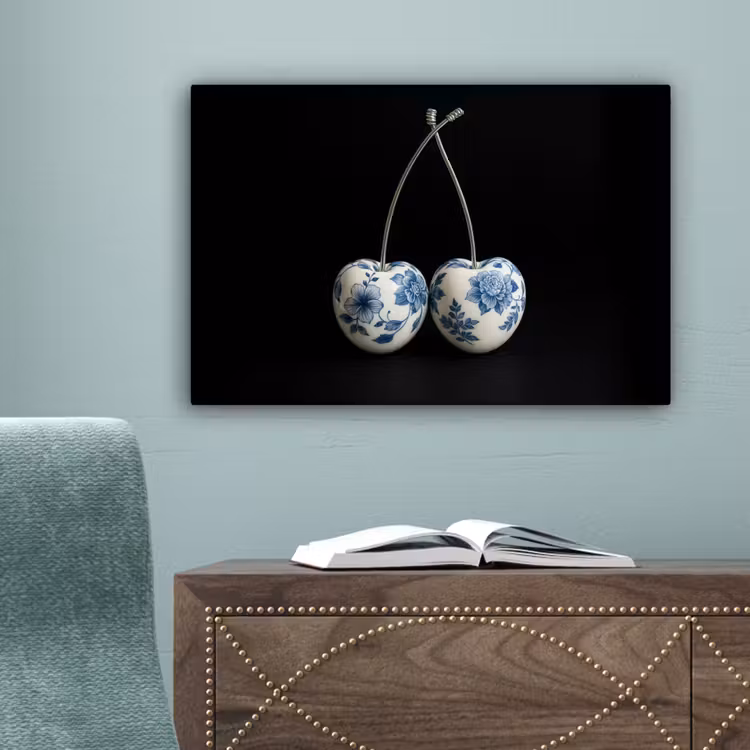 Kersen - Delfts blauw - Fruit canvas 2cm klein -sfeer4