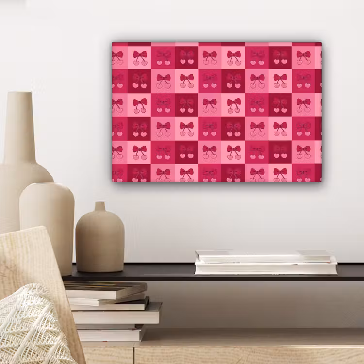 Kersen - Strikjes - Speels - Roze - Bordeaux canvas 2cm klein 34 -sfeer6