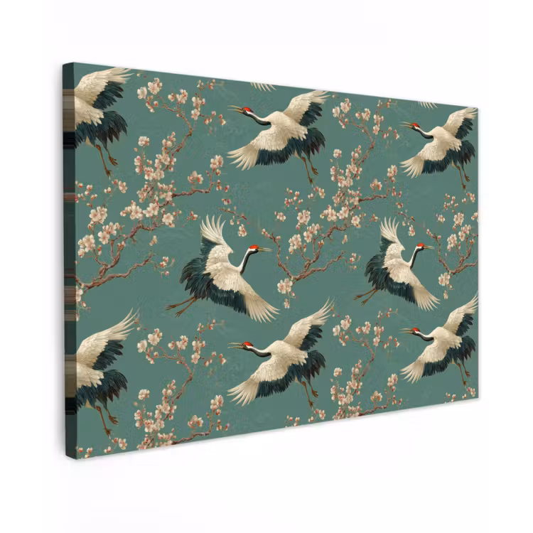 Kersenbloesem - Kraamvogels - Groen canvas 2cm klein 34 -z3d