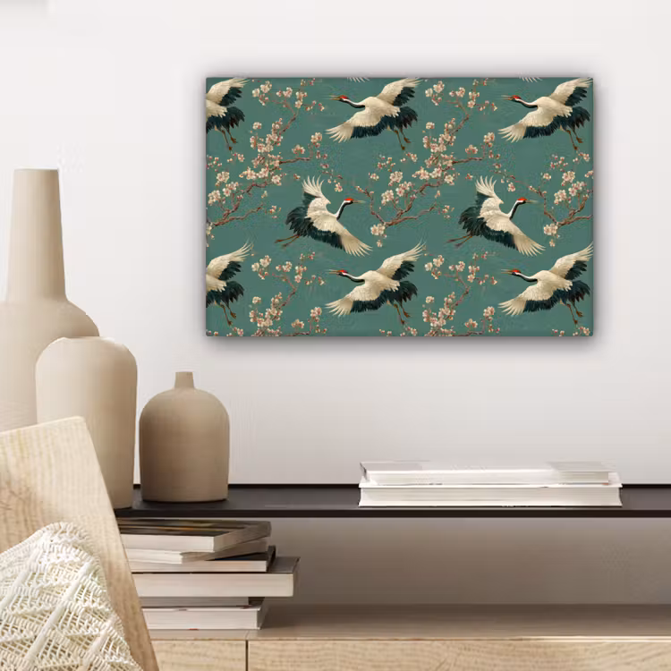 Kersenbloesem - Kraamvogels - Groen canvas 2cm klein 34 -sfeer6