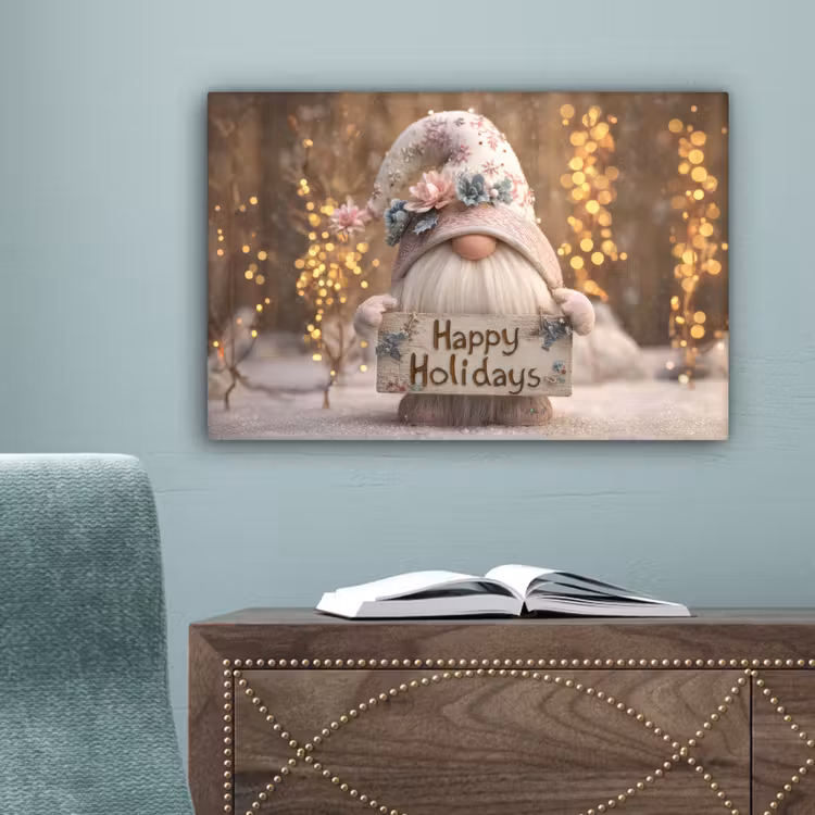 Kerst - Gnome - Bord - Kleurrijk canvas 2cm klein -sfeer4