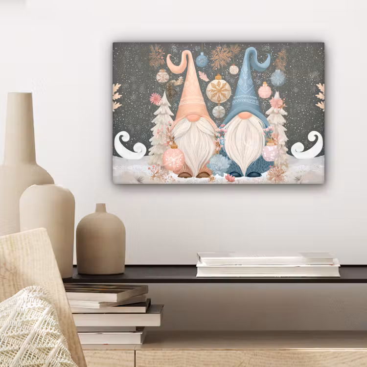 Kerst - Gnomen - Pastel canvas 2cm klein -sfeer6