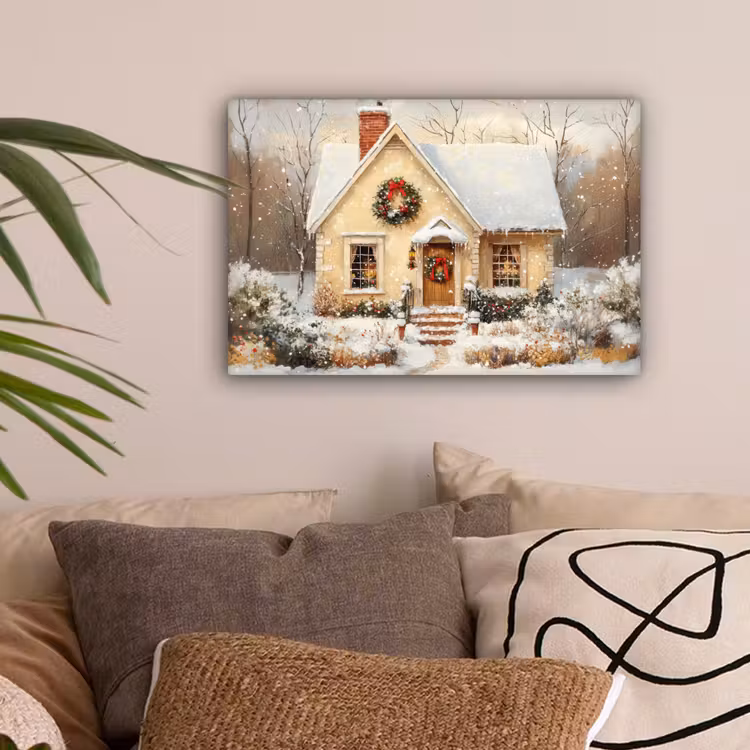 Kerst - Huis - Winter - Sneeuw canvas 2cm klein -sfeer1