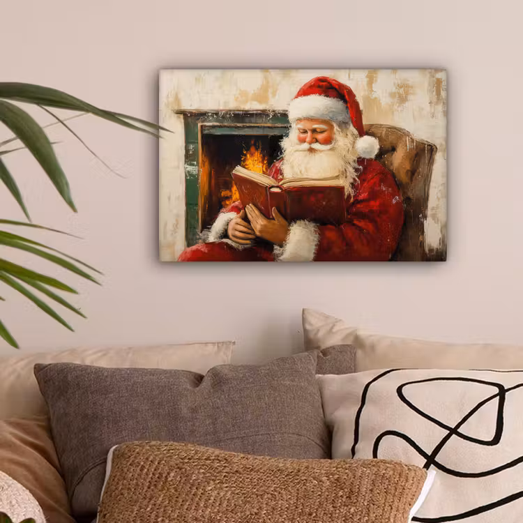 Kerst - Kerstman - Winter - Open Haard canvas 2cm klein -sfeer1