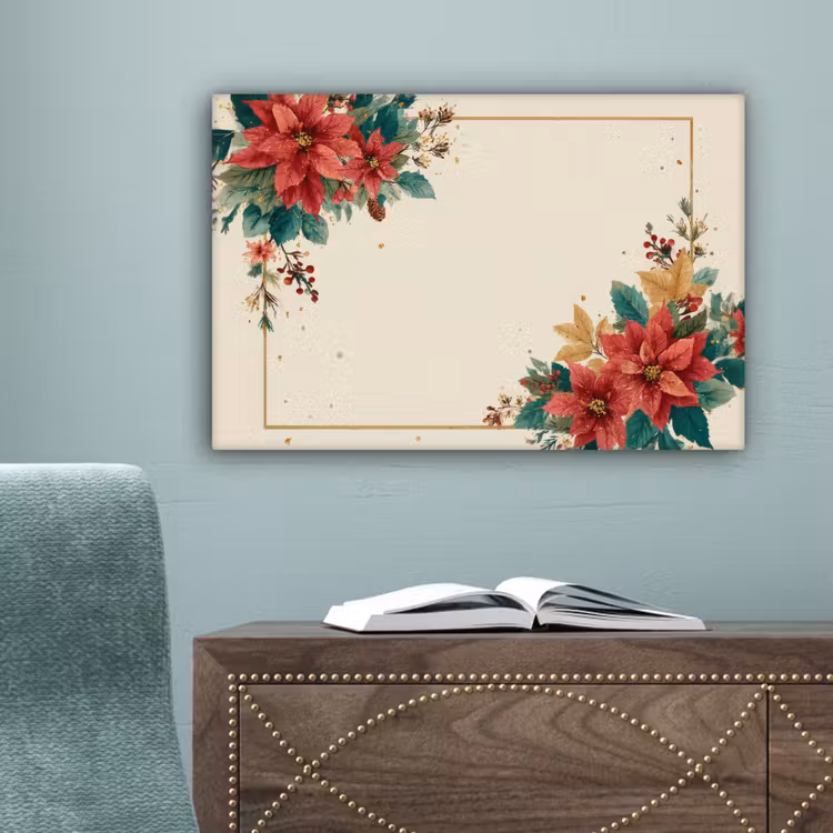 Kerst - Poinsettia - Omlijsting - Kleurrijk canvas 2cm klein -sfeer4