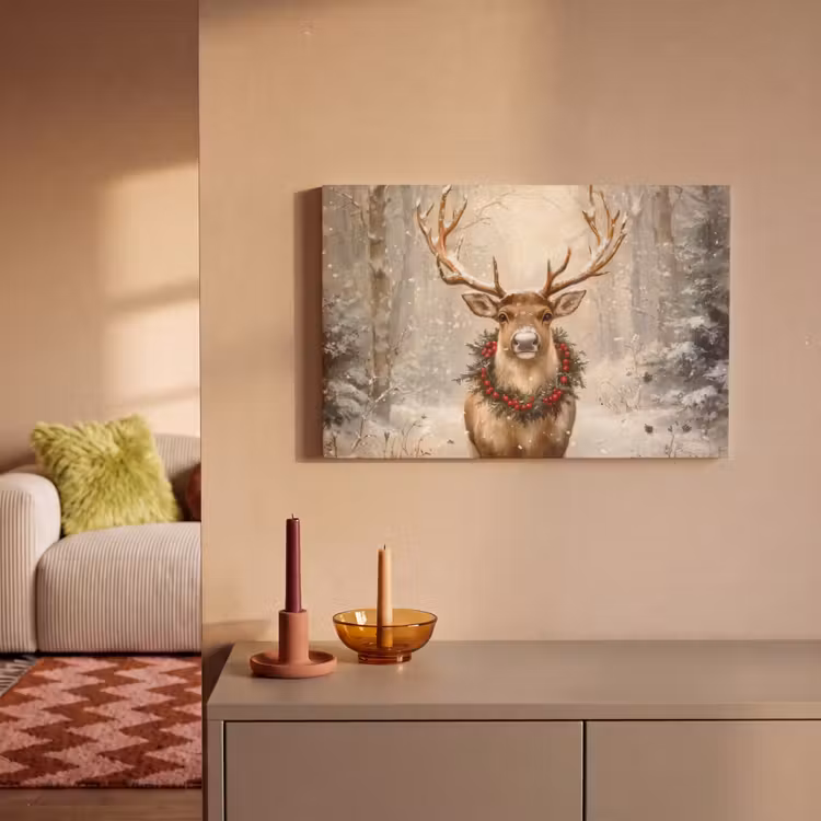 Kerst - Rendier - Winter - Krans canvas 2cm klein -sfeer1