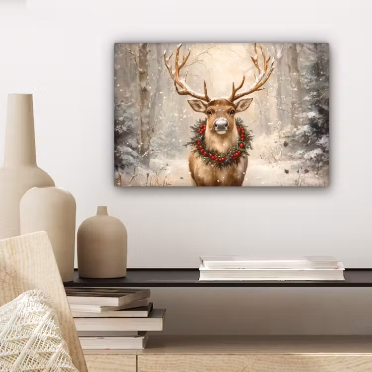 Kerst - Rendier - Winter - Krans canvas 2cm klein -sfeer6