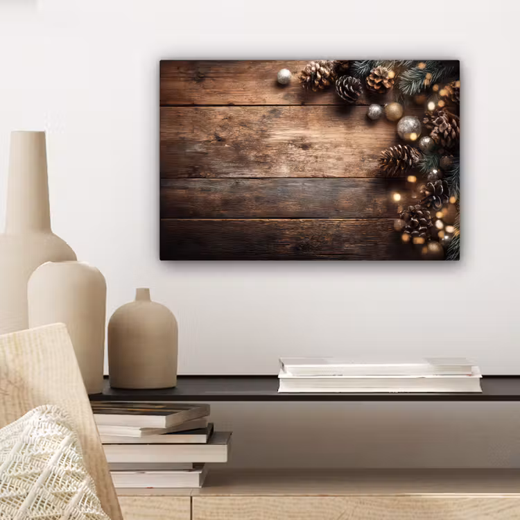 Kersthoekdecoratie - Dennenappels - Lichtjes canvas 2cm klein -sfeer6