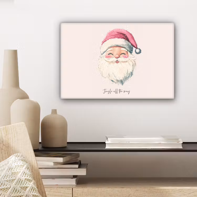 Kerstman - Kerst - Quote - Beige canvas 2cm klein -sfeer6