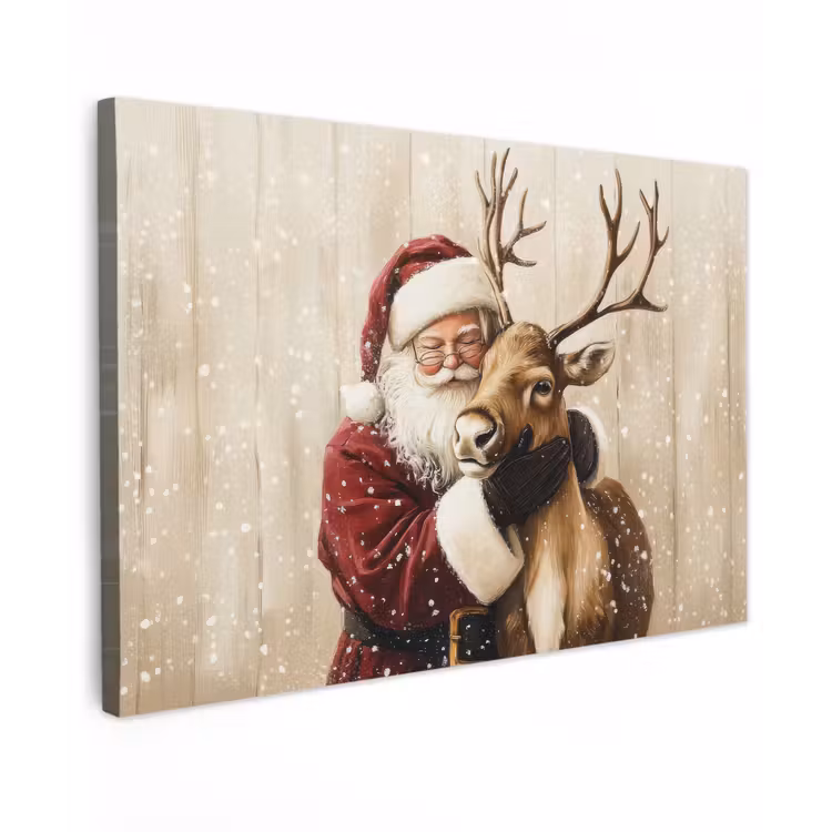 Kerstman - Rendier - Sneeuw - Kleurrijk canvas 2cm klein -z3d